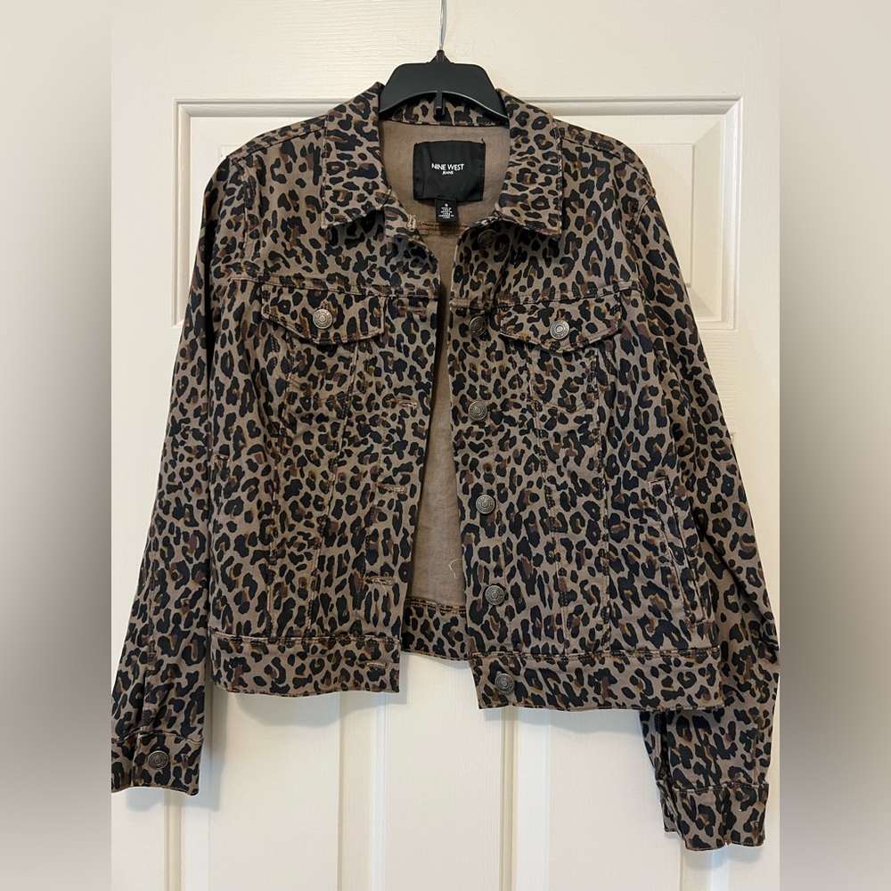 Nine West Brown Animal Leopard Print Jean Jacket Women’s Size Small